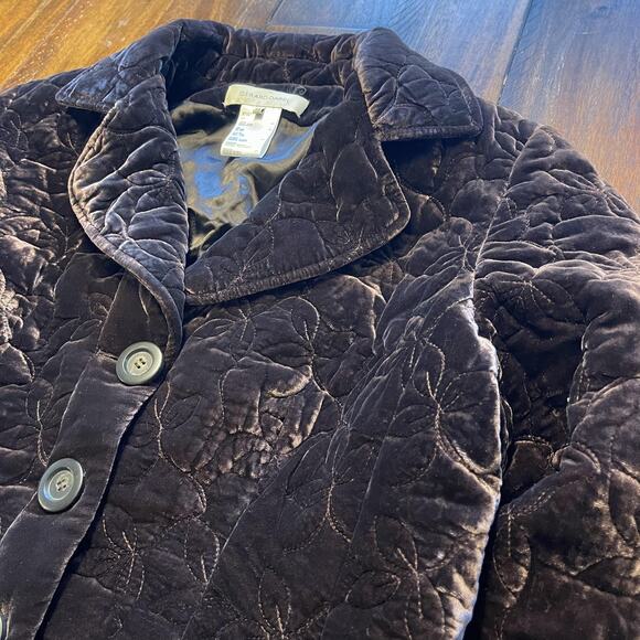 Gerard Darel Jacket Womens 46 Brown Quilted Velvet Floral Button Up Blazer Coat - Picture 4 of 10